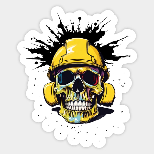 Blue Collar Worker Skull In Hard Hat Sticker by Little Duck Designs